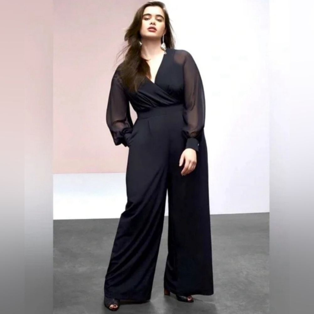 Praval Gurung for Lane Bryant‎ sz 24 sheer sleeve black jumpsuit